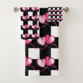 Trendy rosa Herz und schwarz Karierte Pattern Bad  Badhandtuch Set (Insitu)