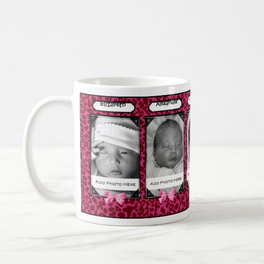 Trendy rosa Leopard-Baby-Foto und Name Kaffeetasse (Links)