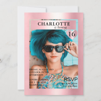 Trendy Rosa Magazine Cover-Photo Inspiriert Einladung