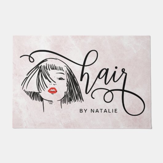 Trendy Rosa Marmorhaar Chic Fußmatte (Vorderseite)