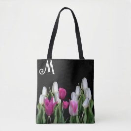 Trendy rosa, weiße Tulpen florengrünes Schwarz gür Tasche