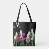 Trendy rosa, weiße Tulpen florengrünes Schwarz gür Tasche (Rückseite)
