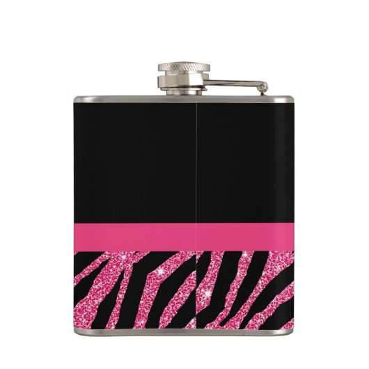 Trendy rosa Zebra-Druck IMITAT Glitz-Bogen mit Flachmann (Rückseite)