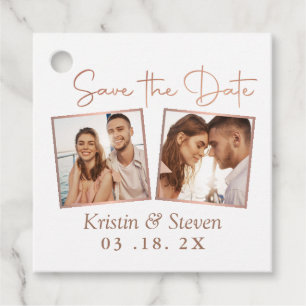 Trendy Rose Gold 2 Foto Save the Date Bevorzugungs Geschenkanhänger