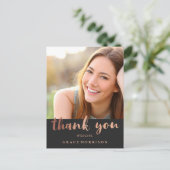 Trendy Rose Gold Abschluss Foto Vielen Dank Postkarte (Stehend Vorderseite)