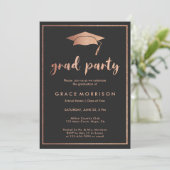 Trendy Rose Gold Black Graduation Party Einladung (Stehend Vorderseite)