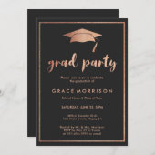 Trendy Rose Gold Black Graduation Party Einladung (Vorne/Hinten)
