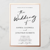 Trendy Rose Gold Calligraphy Script Wedding Folieneinladung (Vorderseite)
