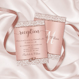 Trendy Rose Gold Damask Glitzer Hochzeitsempfang Begleitkarte