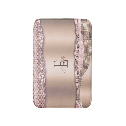 Trendy Rose Gold Diamonds Glitzer Monogram Badematte (Vorderseite Vertikal)
