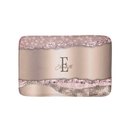 Trendy Rose Gold Diamonds Glitzer Monogram Badematte (Vorderseite)