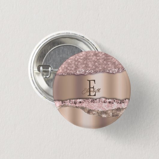 Trendy Rose Gold Diamonds Glitzer Monogram Button (Vorne & Hinten)