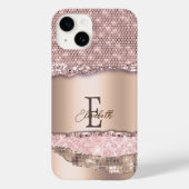 Trendy Rose Gold Diamonds Glitzer Monogram Case-Mate iPhone Hülle (Rückseite)