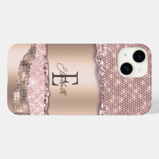Trendy Rose Gold Diamonds Glitzer Monogram Case-Mate iPhone Hülle (Rückseite (Horizontal))