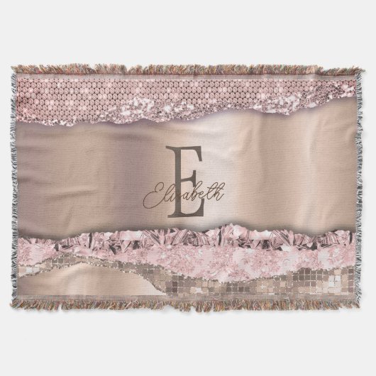 Trendy Rose Gold Diamonds Glitzer Monogram Decke (Vorderseite)