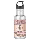 Trendy Rose Gold Diamonds Glitzer Monogram Edelstahlflasche (Vorderseite)