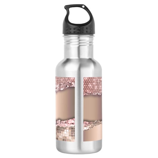Trendy Rose Gold Diamonds Glitzer Monogram Edelstahlflasche (Rückseite)