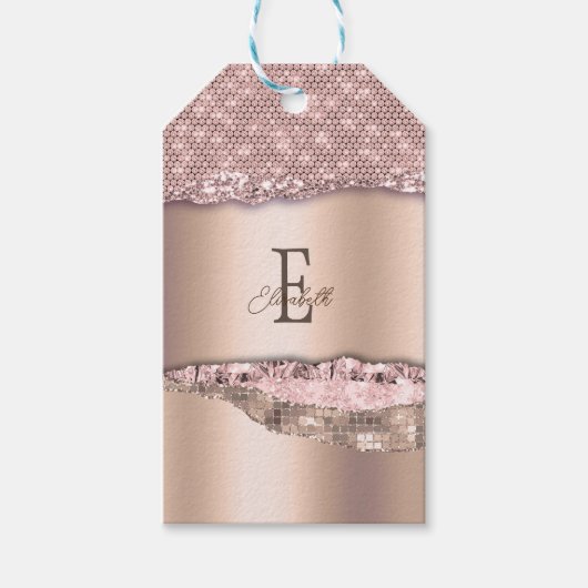 Trendy Rose Gold Diamonds Glitzer Monogram Geschenkanhänger (Vorderseite)