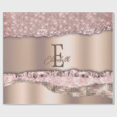 Trendy Rose Gold Diamonds Glitzer Monogram Geschenkpapier (Flach)