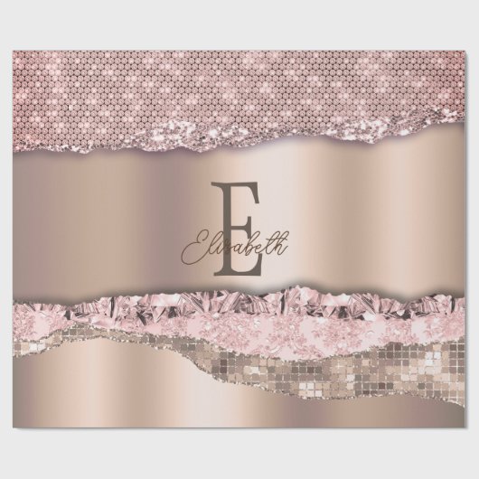Trendy Rose Gold Diamonds Glitzer Monogram Geschenkpapier (Flach)