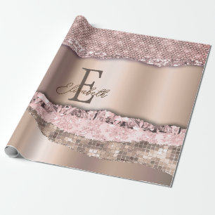 Trendy Rose Gold Diamonds Glitzer Monogram Geschenkpapier