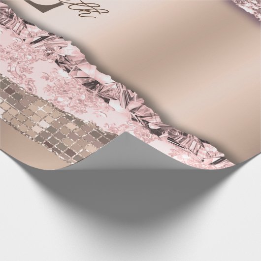 Trendy Rose Gold Diamonds Glitzer Monogram Geschenkpapier (Ecke)