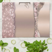 Trendy Rose Gold Diamonds Glitzer Monogram Geschirrtuch (Gefaltet)