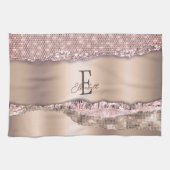 Trendy Rose Gold Diamonds Glitzer Monogram Geschirrtuch (Horizontal)