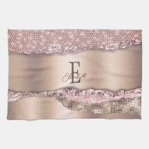 Trendy Rose Gold Diamonds Glitzer Monogram