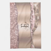 Trendy Rose Gold Diamonds Glitzer Monogram Geschirrtuch (Vertikal)