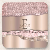 Trendy Rose Gold Diamonds Glitzer Monogram Getränkeuntersetzer (Vorderseite)