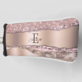 Trendy Rose Gold Diamonds Glitzer Monogram Golf Headcover (Vorderseite)