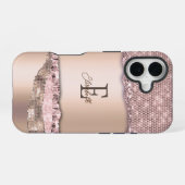 Trendy Rose Gold Diamonds Glitzer Monogram iPhone 16 Hülle (Rückseite (Horizontal))
