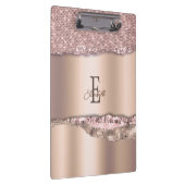 Trendy Rose Gold Diamonds Glitzer Monogram Klemmbrett (Rechts)