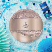 Trendy Rose Gold Diamonds Glitzer Monogram Pappteller (Party)