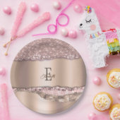 Trendy Rose Gold Diamonds Glitzer Monogram Pappteller (Party)