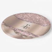 Trendy Rose Gold Diamonds Glitzer Monogram Pappteller (Schrägansicht)