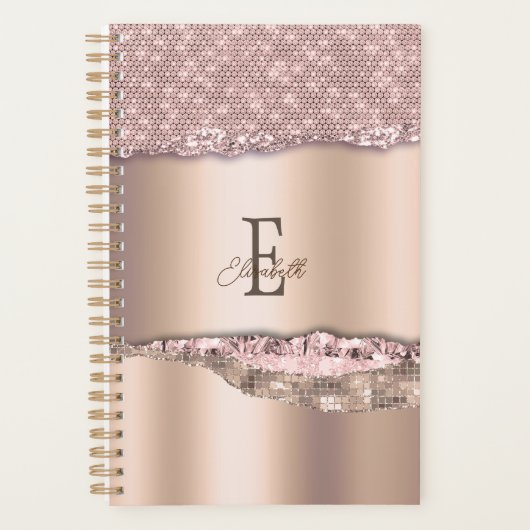 Trendy Rose Gold Diamonds Glitzer Monogram Planer (Vorderseite)