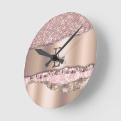 Trendy Rose Gold Diamonds Glitzer Monogram Runde Wanduhr (Winkel)