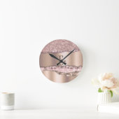 Trendy Rose Gold Diamonds Glitzer Monogram Runde Wanduhr (Zuhause)