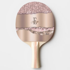 Trendy Rose Gold Diamonds Glitzer Monogram Tischtennis Schläger