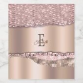 Trendy Rose Gold Diamonds Glitzer Monogram Weinetikett (Einzelnes Label)