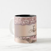 Trendy Rose Gold Diamonds Glitzer Monogram Zweifarbige Tasse (Vorderseite Links)