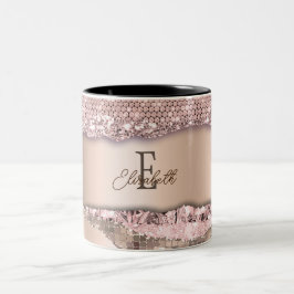 Trendy Rose Gold Diamonds Glitzer Monogram Zweifarbige Tasse