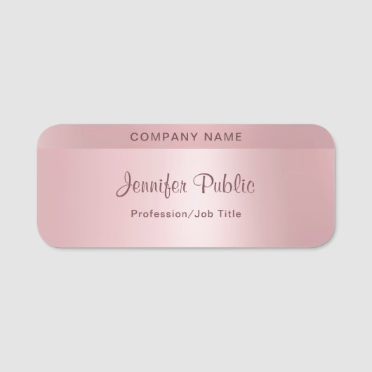 Trendy Rose Gold Elegante Handskriptvorlage Namensschild (Vorderseite)