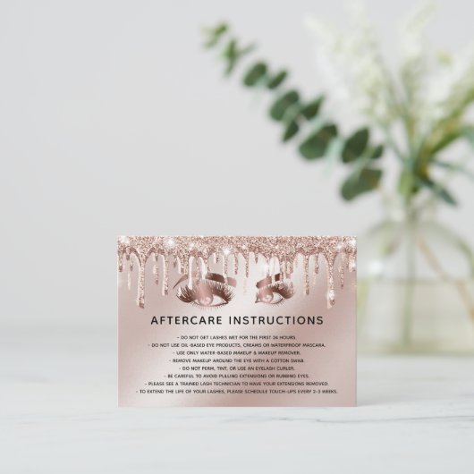Trendy Rose Gold Eye mit Gold Tropfen Aftercare Empfehlungskarte (Stehend Vorderseite)
