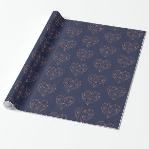 Trendy Rose Gold Foil Geometric Heart Navy Blue Geschenkpapier