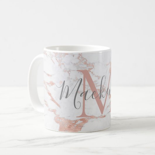 Trendy Rose Gold Foil Marble Monogram Kaffeetasse (Vorderseite Links)