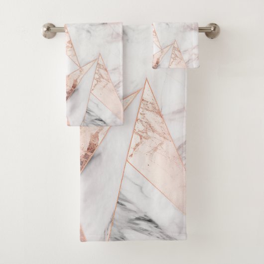 Trendy Rose Gold Geometric Marble Badhandtuch Set (Insitu)