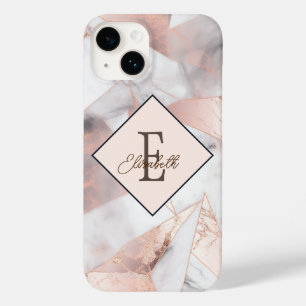 Trendy Rose Gold Geometric Marble Case-Mate iPhone 14 Hülle